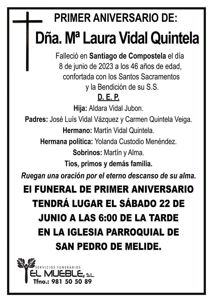 Primer Aniversario de Dña. Laura Vidal Quintela.