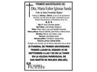 Primer aniversario de Dña. María Esther Iglesias Sande.