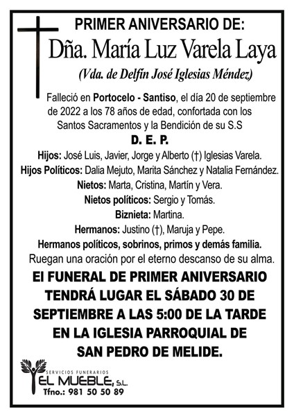 Primer aniversario de Dña. María Luz Varela Laya.
