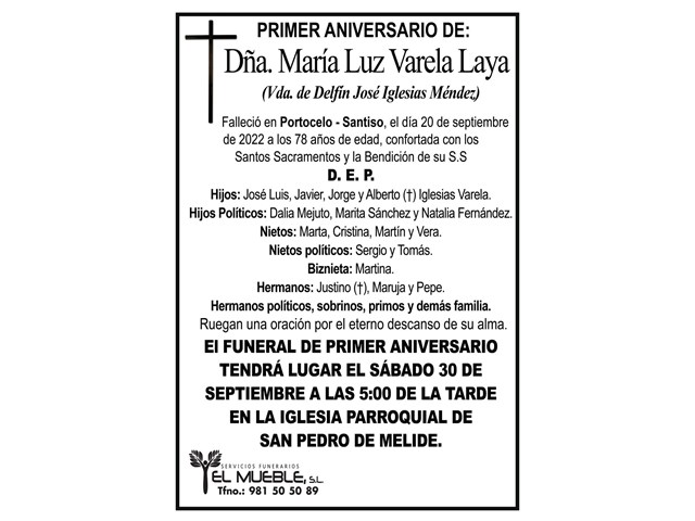 Primer aniversario de Dña. María Luz Varela Laya.