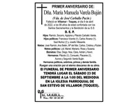 Primer aniversario de Dña. María Manuela Varela Buján.