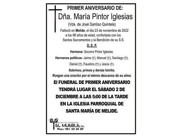 Primer aniversario de Dña. María Pintor Iglesias.