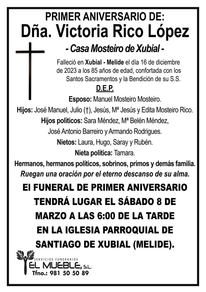 Primer aniversario de Dña. Victoria Rico López.