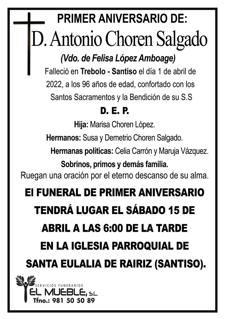 Primer aniversario de D. Antonio Choren Salgado.