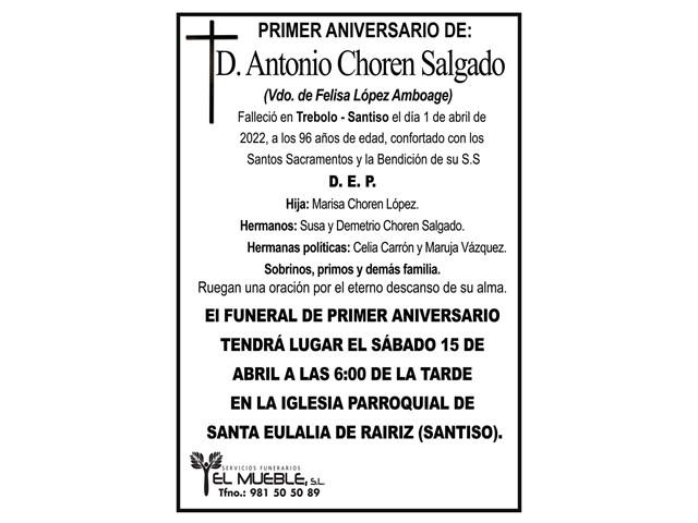 Primer aniversario de D. Antonio Choren Salgado.