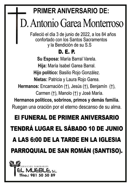 Primer aniversario de D. Antonio Garea Monterroso.