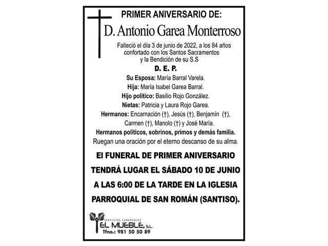 Primer aniversario de D. Antonio Garea Monterroso.