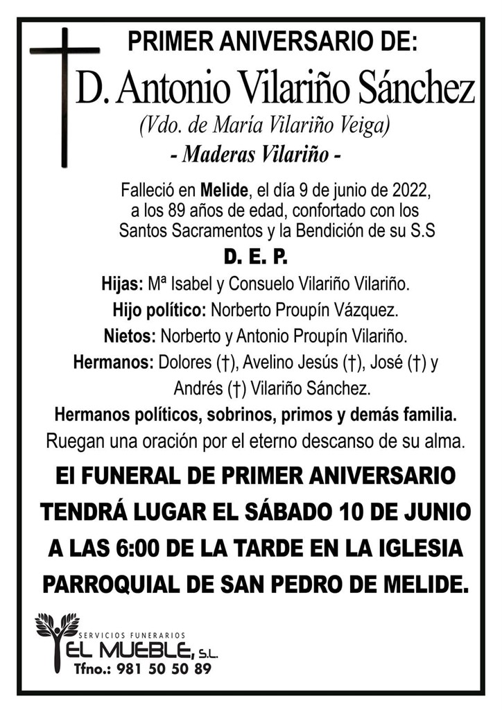 Primer aniversario de D. Antonio Vilariño Sánchez.