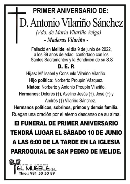 Primer aniversario de D. Antonio Vilariño Sánchez.
