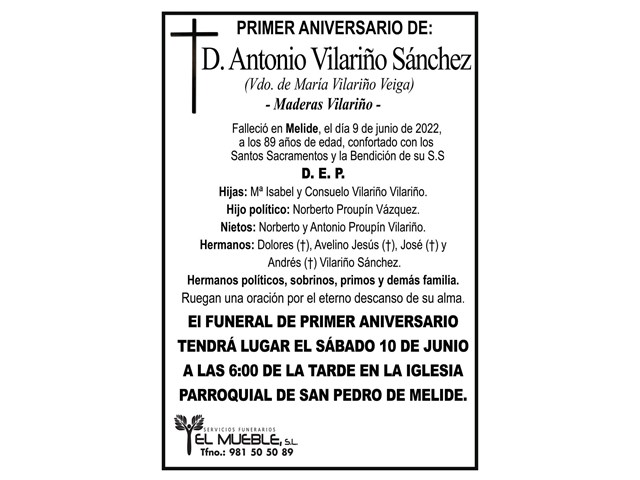 Primer aniversario de D. Antonio Vilariño Sánchez.
