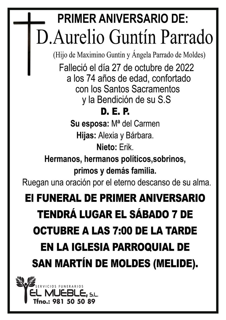 Primer aniversario de D. Aurelio Guntín Parrado.