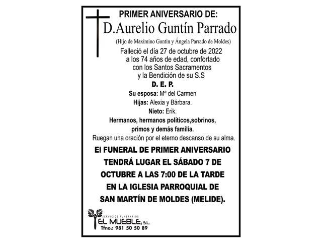 Primer aniversario de D. Aurelio Guntín Parrado.