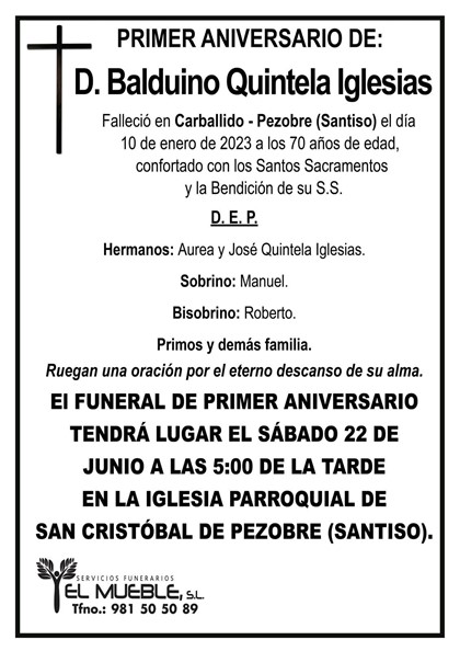 Primer Aniversario de D. Balduino Quintela Iglesias.