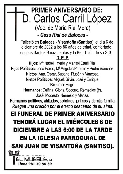 PRIMER ANIVERSARIO DE D. CARLOS CARRIL LÓPEZ.