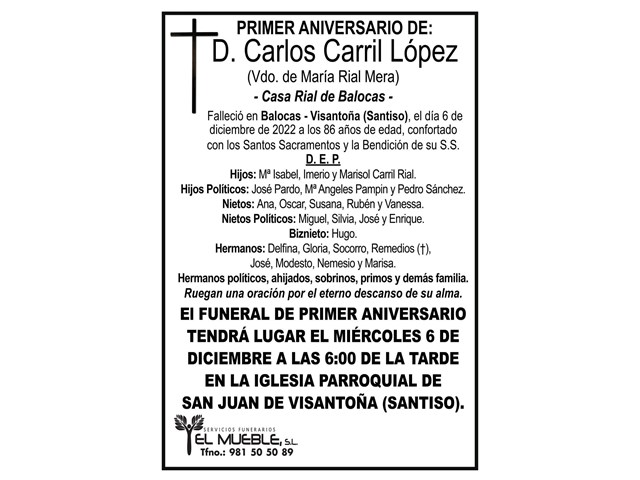 PRIMER ANIVERSARIO DE D. CARLOS CARRIL LÓPEZ.