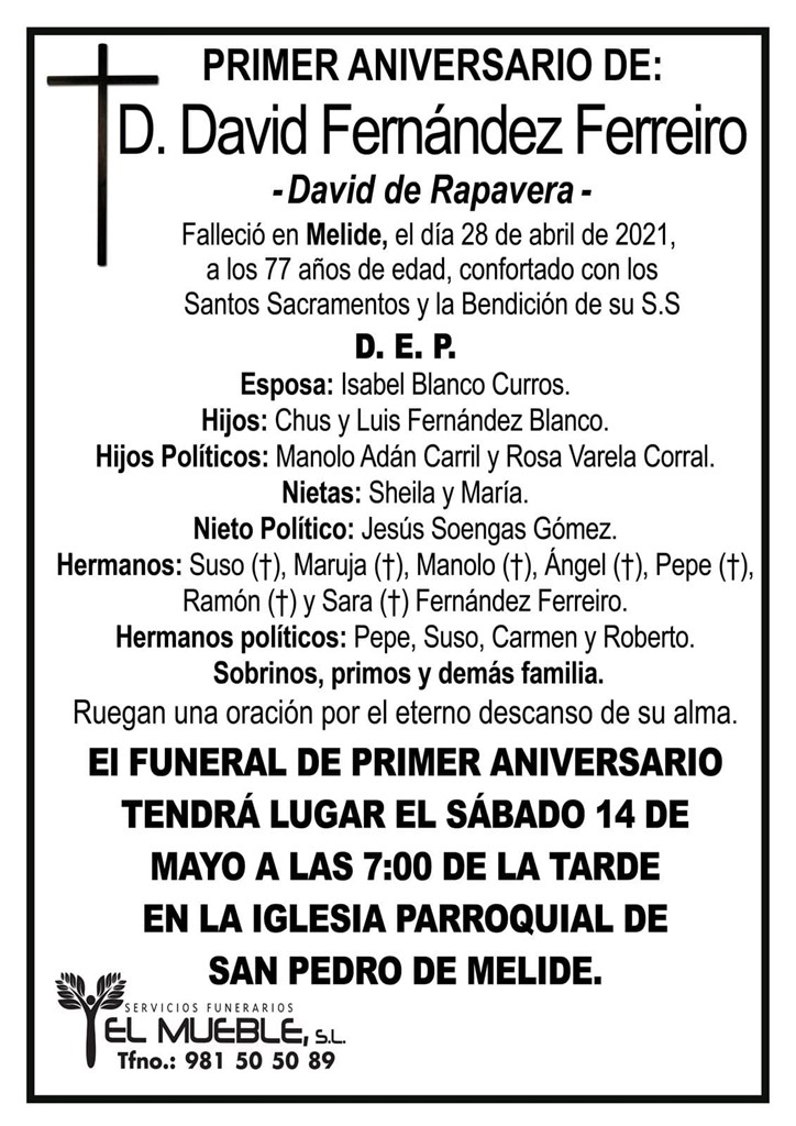 PRIMER ANIVERSARIO DE D. DAVID FERNÁNDEZ FERREIRO.