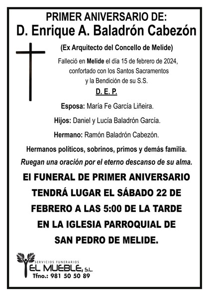 Primer aniversario de D. Enrique A. Baladrón Cabezón.