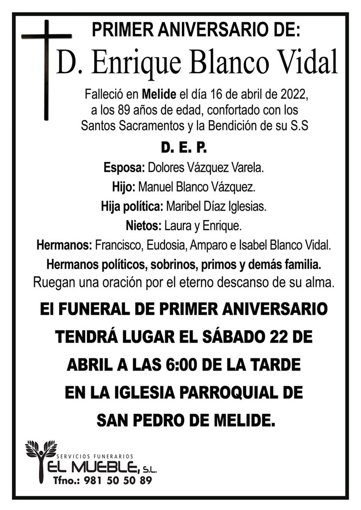 Primer aniversario de D. Enrique Blanco Vidal.