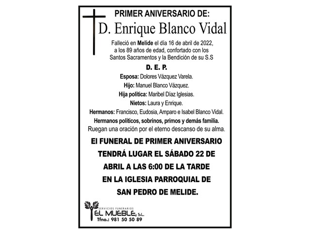 Primer aniversario de D. Enrique Blanco Vidal.