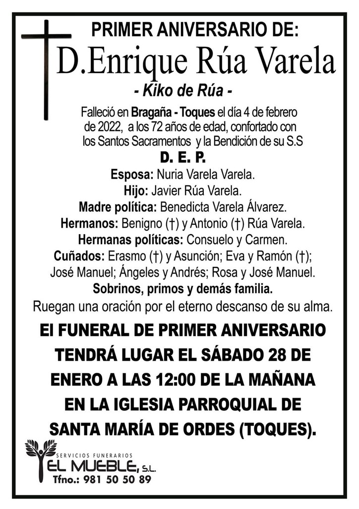 PRIMER ANIVERSARIO DE D. ENRIQUE RÚA VARELA.