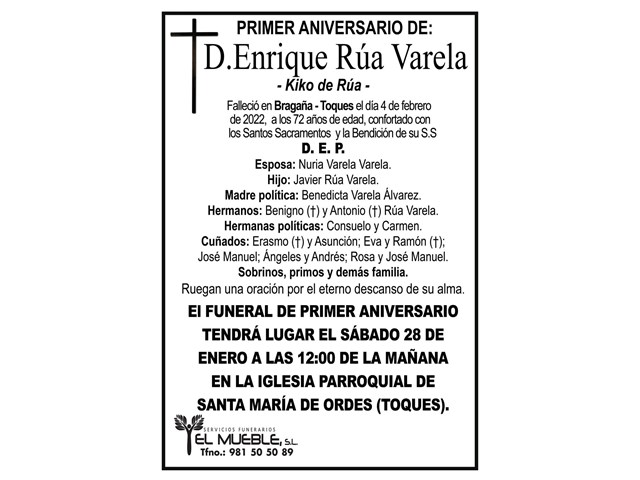 PRIMER ANIVERSARIO DE D. ENRIQUE RÚA VARELA.