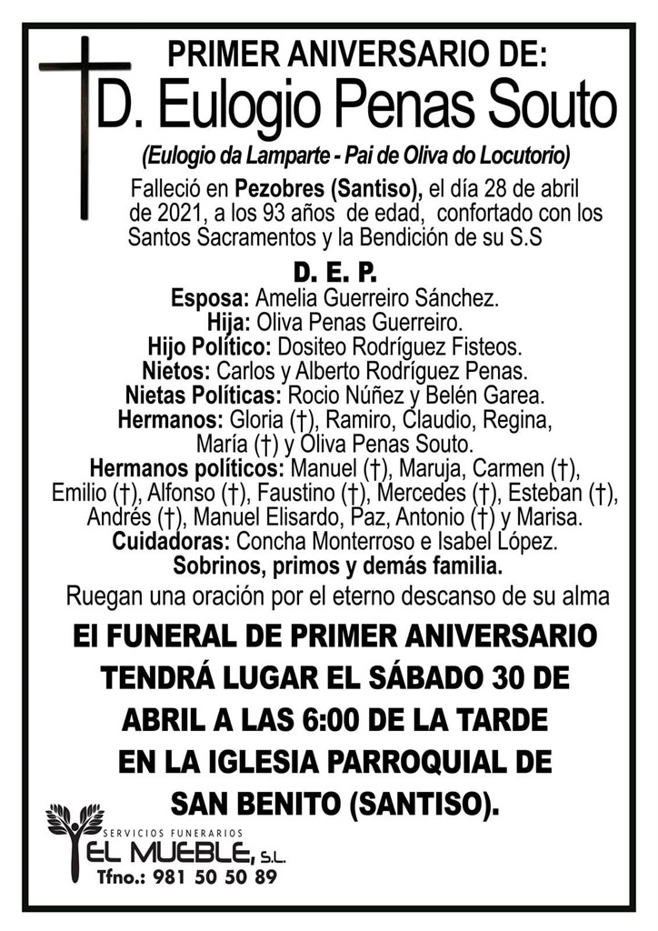 PRIMER ANIVERSARIO DE D. EULOGIO PENAS SOUTO.