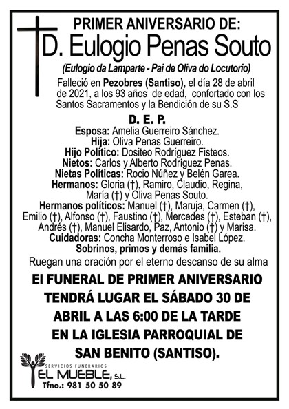 PRIMER ANIVERSARIO DE D. EULOGIO PENAS SOUTO.