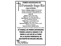 PRIMER ANIVERSARIO DE D. FERNANDO IRAGO RÍO.