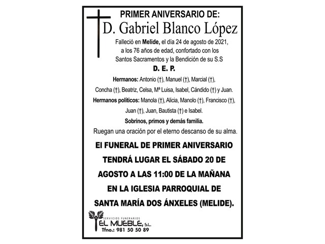 PRIMER ANIVERSARIO DE D. GABRIEL BLANCO LÓPEZ.