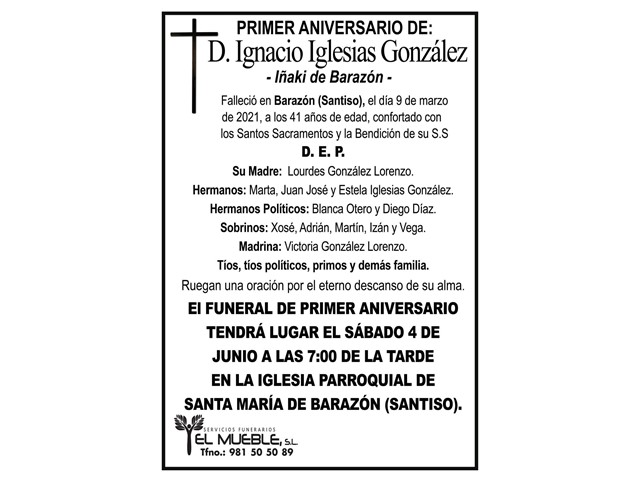 PRIMER ANIVERSARIO DE D. IGNACIO IGLESIAS GONZÁLEZ.