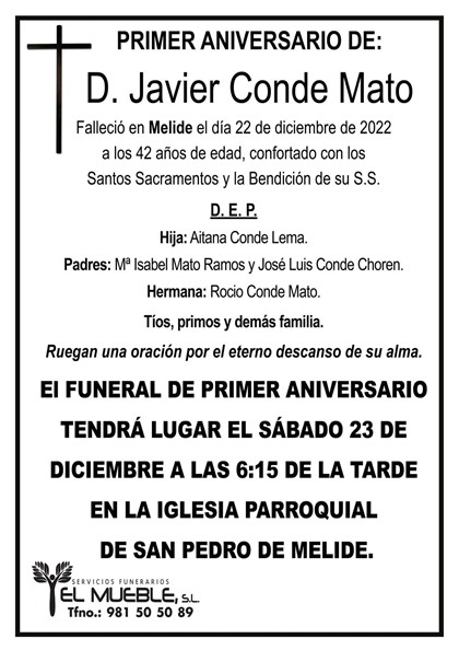 PRIMER ANIVERSARIO DE D. JAVIER CONDE MATO.