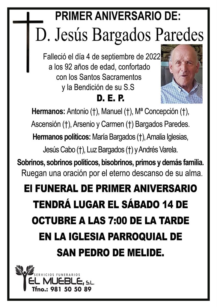 Primer aniversario de D. Jesús Bargados Paredes.