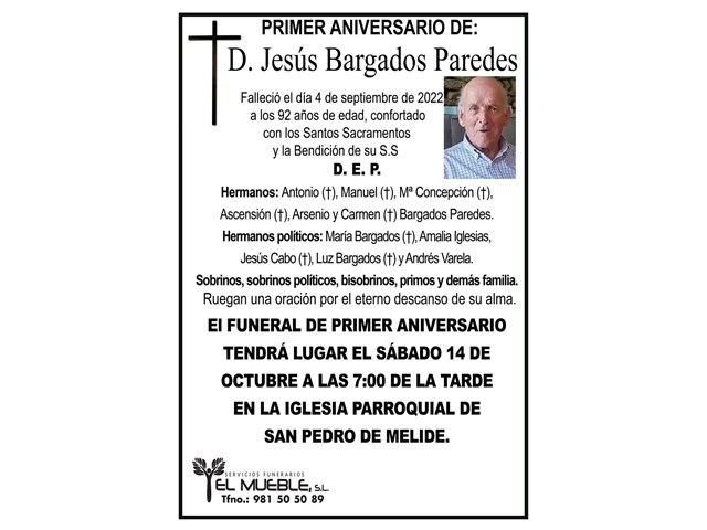 Primer aniversario de D. Jesús Bargados Paredes.