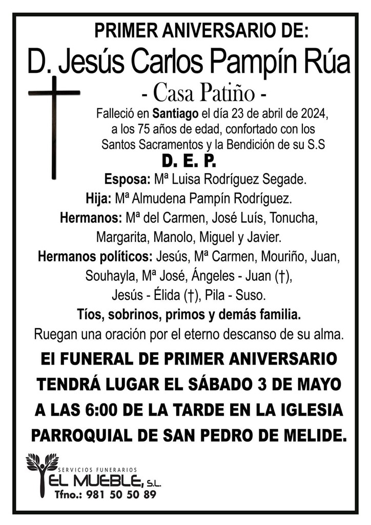 Primer aniversario de D. Jesús Carlos Pampín Rúa.