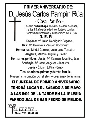 Primer aniversario de D. Jesús Carlos Pampín Rúa.