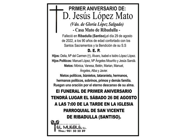 Primer aniversario de D. Jesús López Mato.