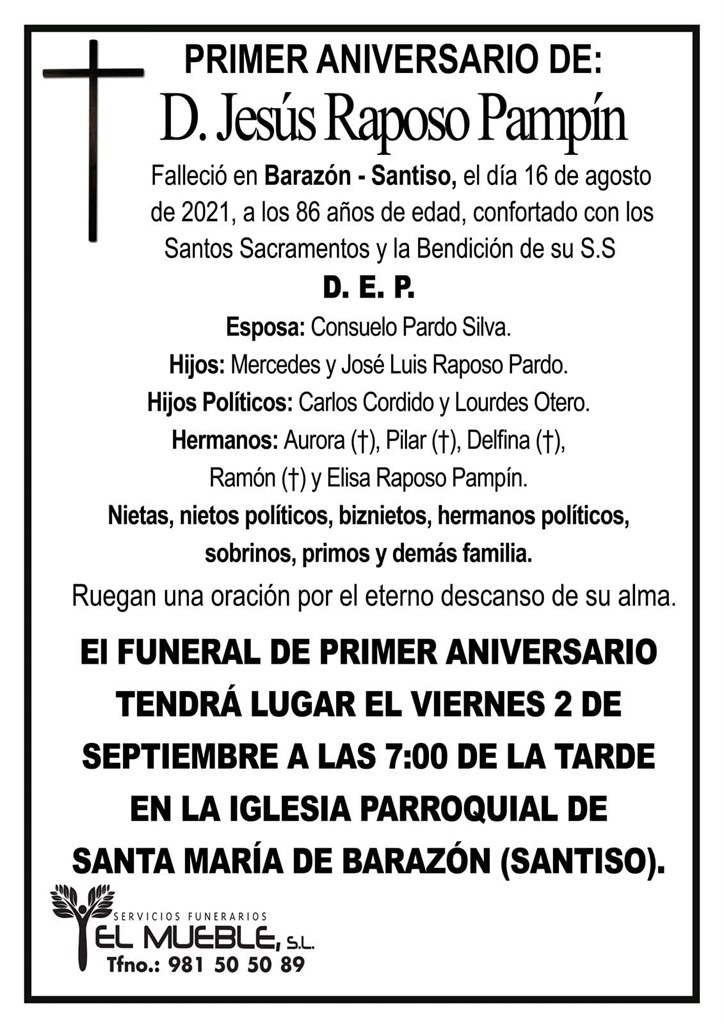 PRIMER ANIVERSARIO DE D. JESÚS RAPOSO PAMPÍN.