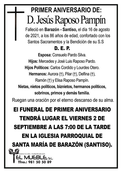 PRIMER ANIVERSARIO DE D. JESÚS RAPOSO PAMPÍN.