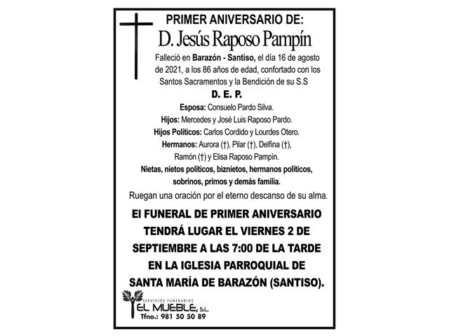 PRIMER ANIVERSARIO DE D. JESÚS RAPOSO PAMPÍN.