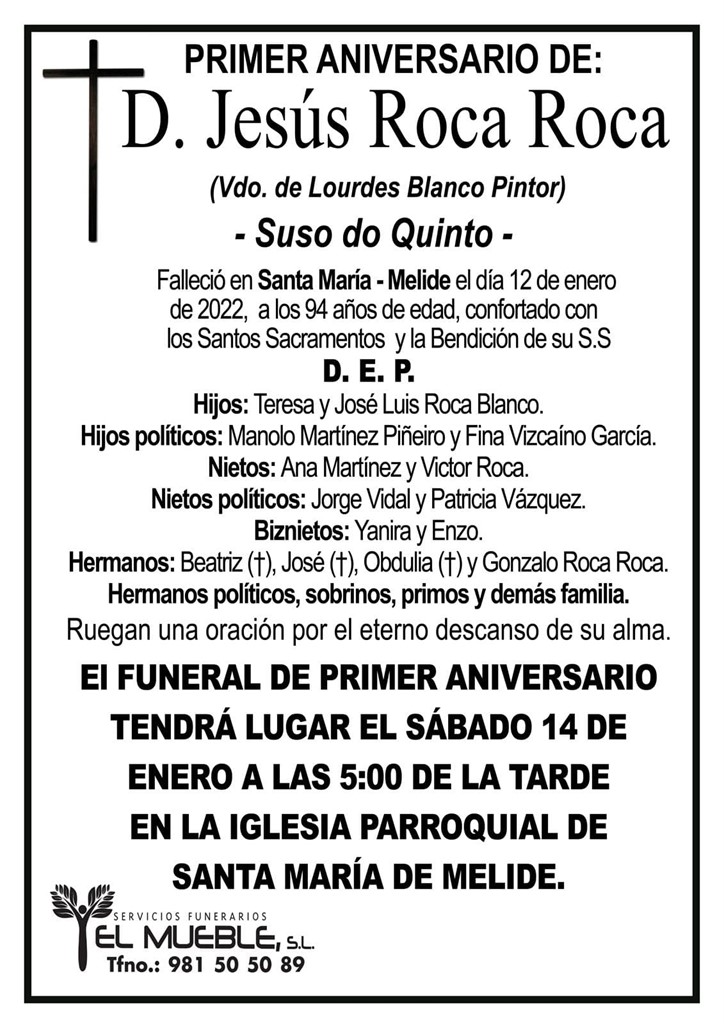PRIMER ANIVERSARIO DE D. JESÚS ROCA ROCA.