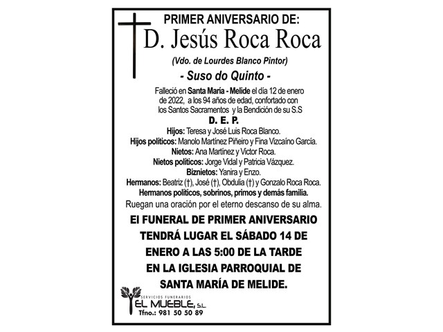 PRIMER ANIVERSARIO DE D. JESÚS ROCA ROCA.