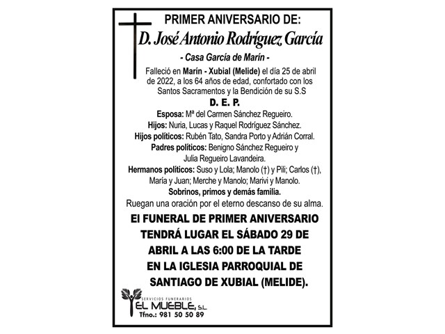 Primer aniversario de D. José Antonio Rodríguez García.