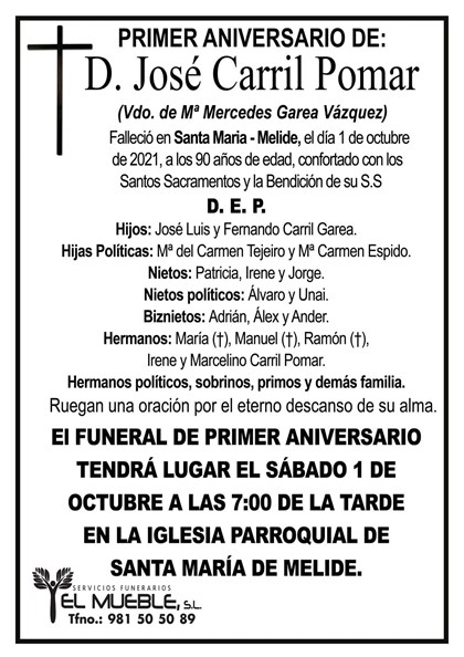 PRIMER ANIVERSARIO DE D. JOSÉ CARRIL POMAR.