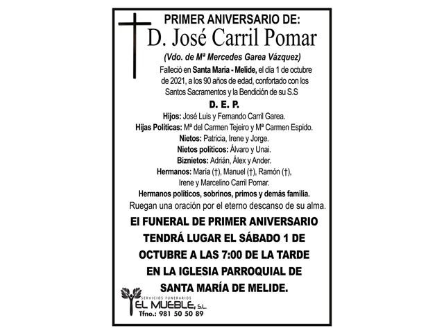 PRIMER ANIVERSARIO DE D. JOSÉ CARRIL POMAR.