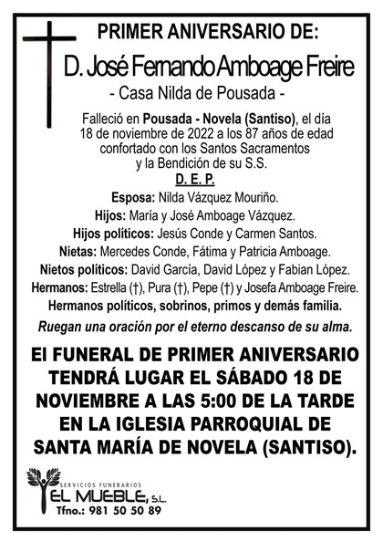 Primer aniversario de D. José Fernando Amboage Freire.