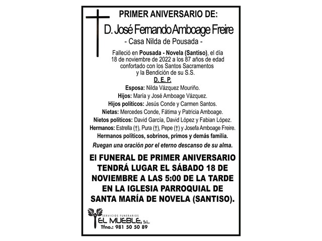 Primer aniversario de D. José Fernando Amboage Freire.