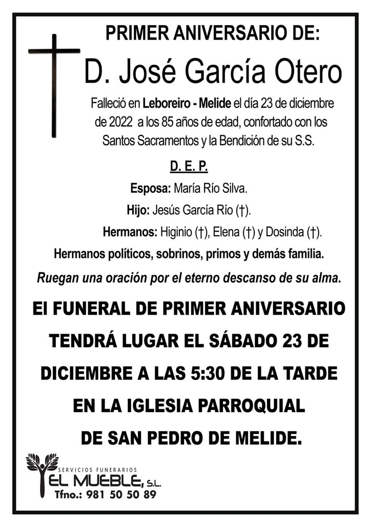 PRIMER ANIVERSARIO DE D. JOSÉ GARCÍA OTERO.