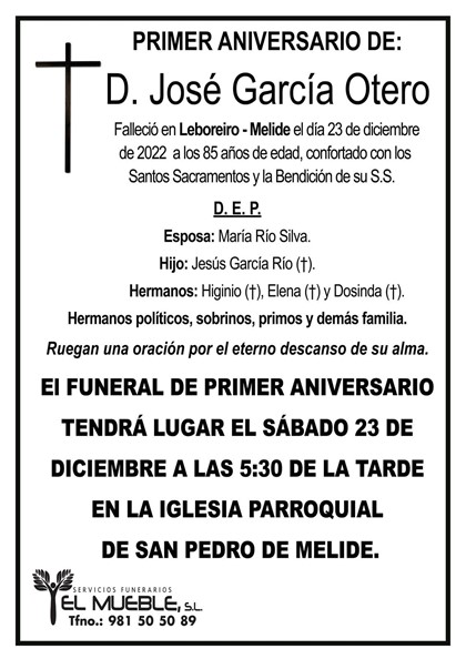 PRIMER ANIVERSARIO DE D. JOSÉ GARCÍA OTERO.
