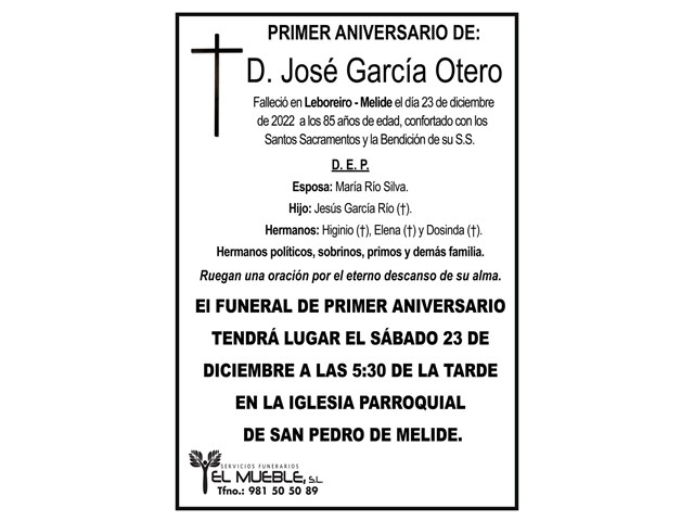 PRIMER ANIVERSARIO DE D. JOSÉ GARCÍA OTERO.