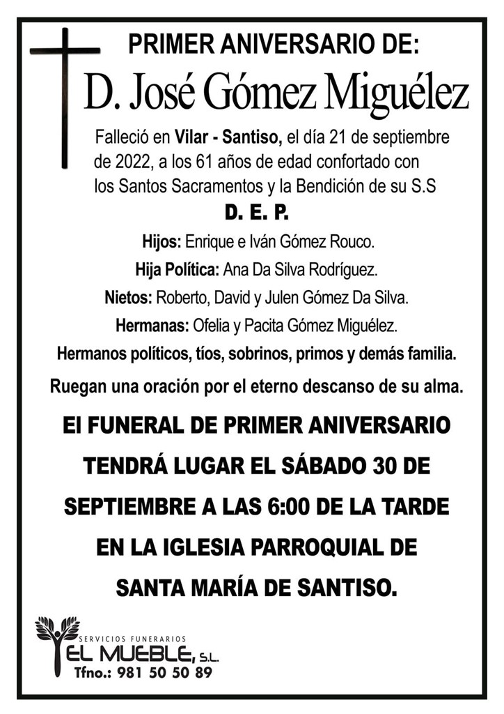 Primer aniversario de D. José Gómez Miguélez.